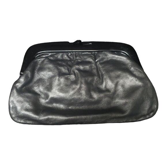 Vintage Genuine Leather Made In Italy Black Clutch Hand Held Purse - Picture 1 of 9